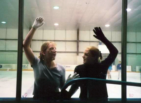 Me and my sister at the ice rink, circa 1999 (ew, why is my face touching the plexiglass?).