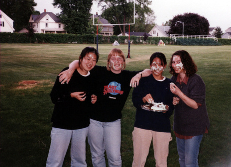 Celebrating my birthday at boarding school in 1997. Yes, there's cake all over our faces because we dropped my cake on the floor, couldn't eat it all, so... we improvised what to do with the rest (a sorta-kinda food "fight"😂). Good times.