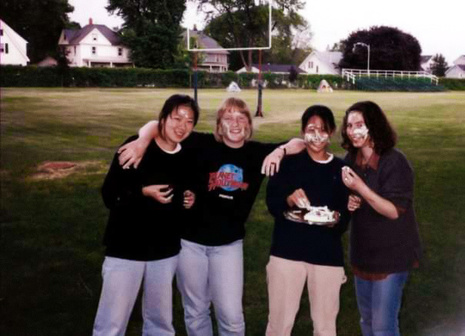 Celebrating my birthday at boarding school in 1997. Yes, there&#39;s cake all over our faces because we dropped my cake on the floor, couldn&#39;t eat it all, so... we improvised what to do with the rest (a sorta-kinda food &quot;fight&quot;😂). Good times.