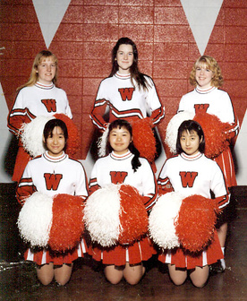 1995 - I'm in the upper left side. My high school (a boarding school) made everyone do a sport, and I didn't want to do swimming or basketball, so I was stuck with poms (I despised the uniform, it itched like all fuck).